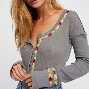 Free People Rainbow Thermal Henley Top